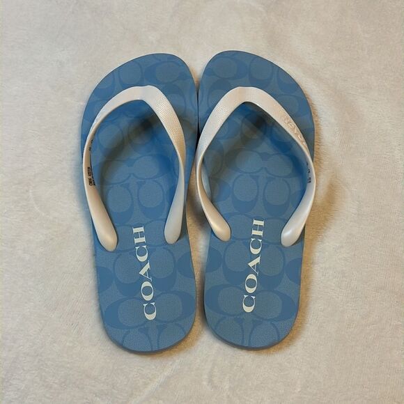 Coach Classic Signature Light Blue Flip Flops - Size 10B - Picture 2 of 7